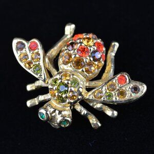 Joan Rivers Classic Bee Pin Brooch Gold Tone Fall Harvest Colors Crystals Signed